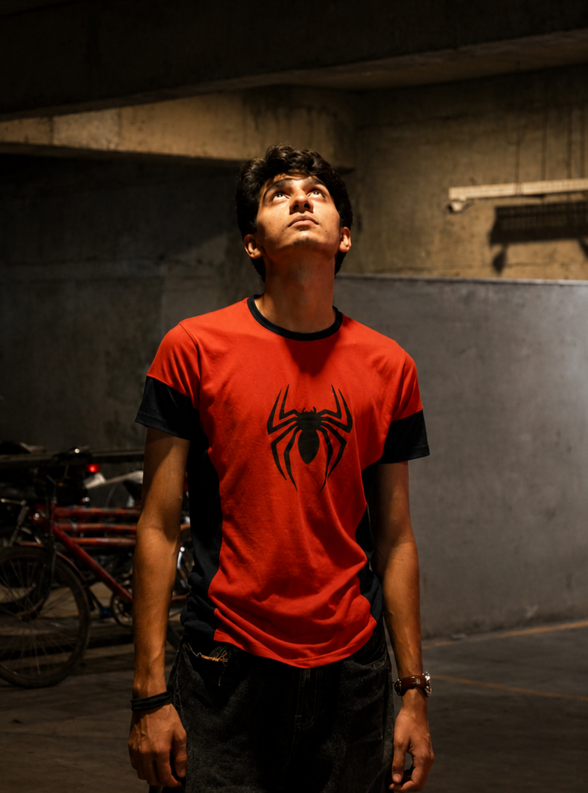 Spider Performance T-Shirt – Red & Navy Athletic Fit