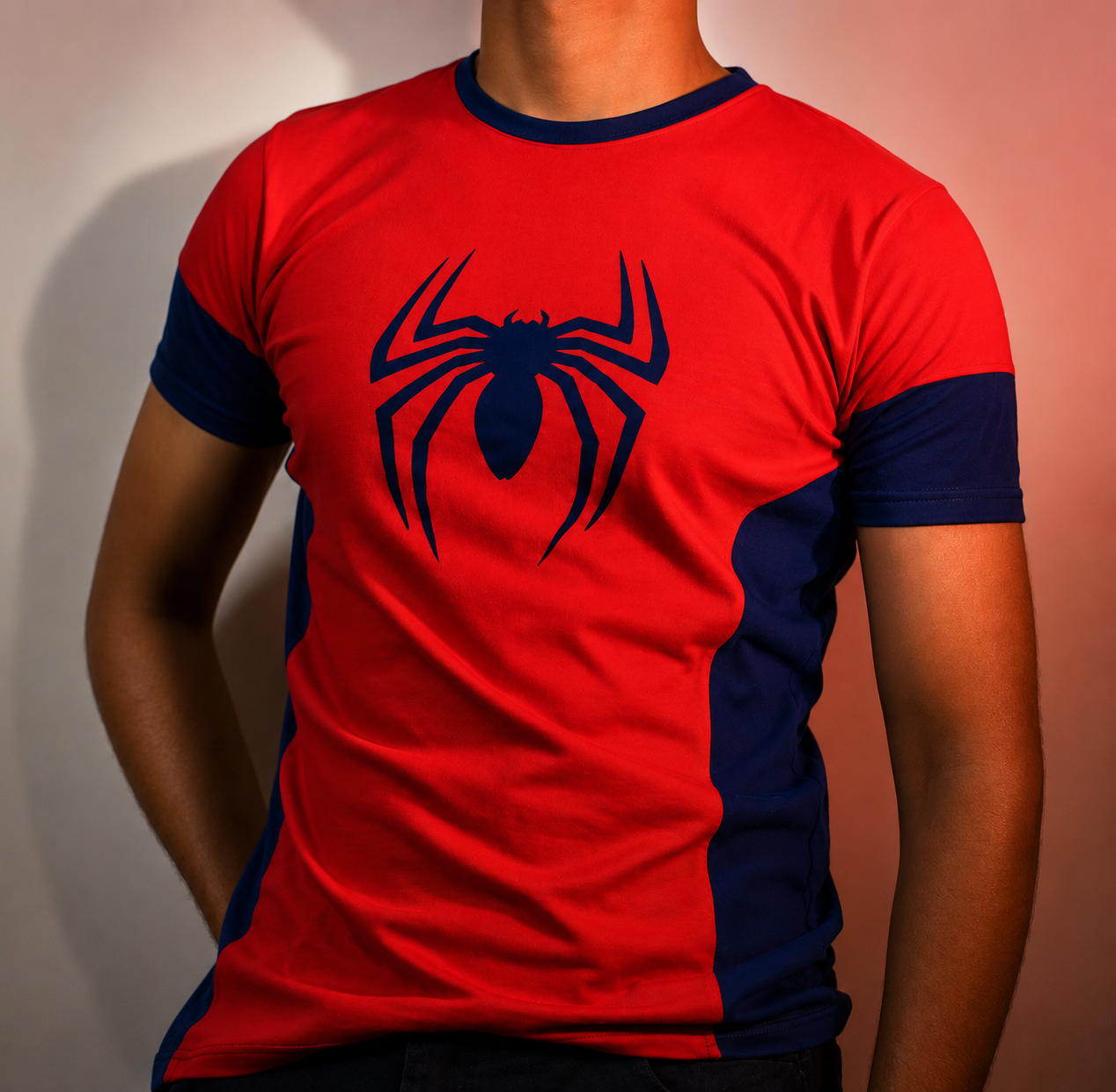 Spider Performance T-Shirt – Red & Navy Athletic Fit