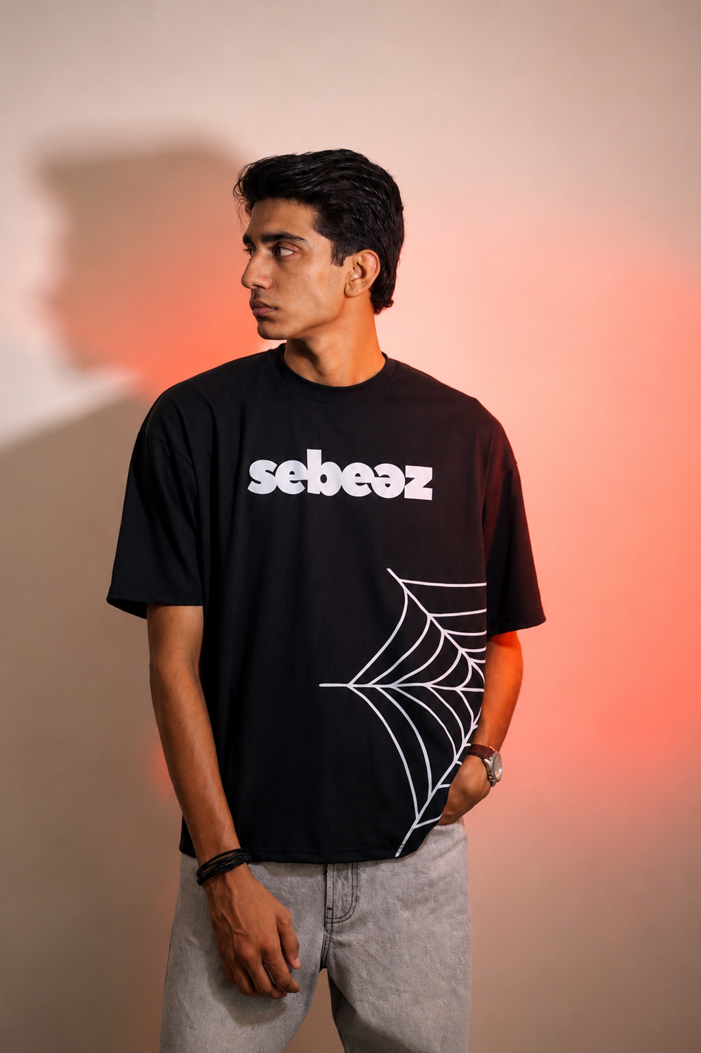 Sebeez Spider Web Oversized Cotton Jersey T-Shirt | Premium Streetwear