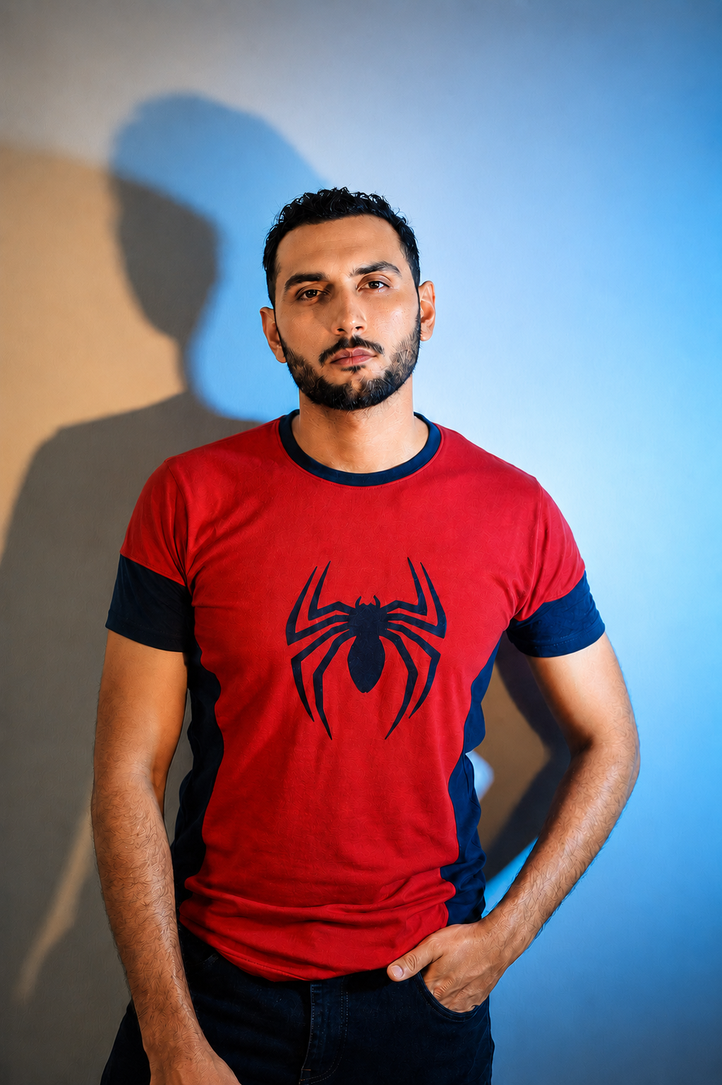 Spider Performance T-Shirt – Red & Navy Athletic Fit